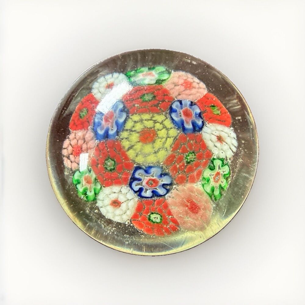 Vintage Mini Millefiori Art Glass Paperweight Close Packed Floral Canes